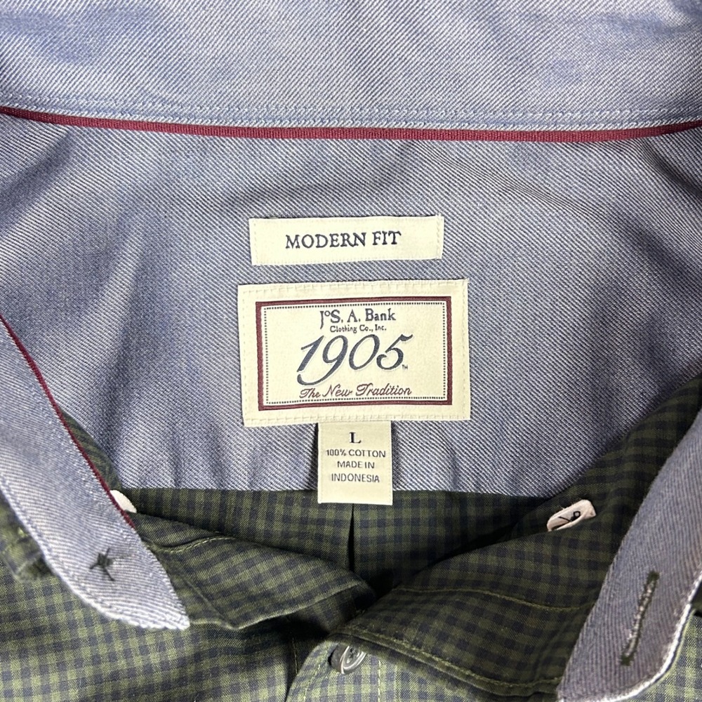 Jos. A. Bank Button Down Mens Large Green Gingham 1905 Modern Fit Shirt 64457 - Picture 8 of 10